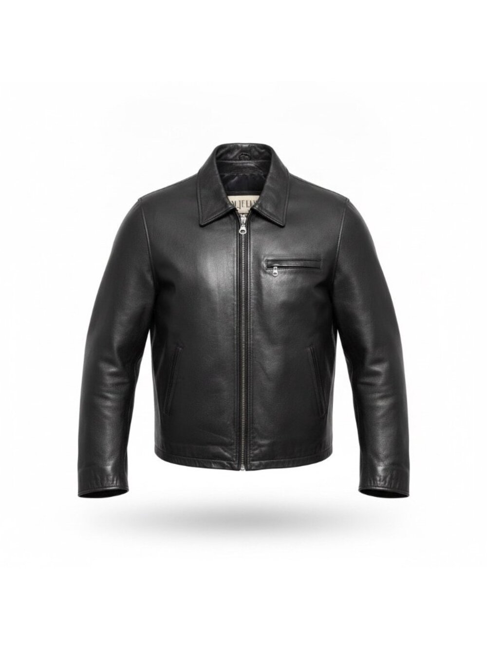 M Julian Mens Black Leather Zip Front Jacket Size L
